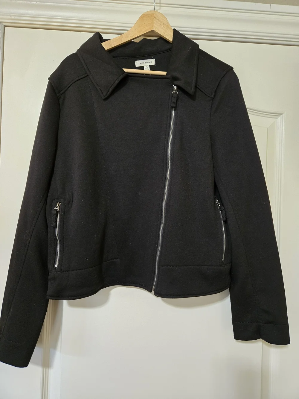 Max Studio Women's Black Asymmetric Zip Bomber Jacket